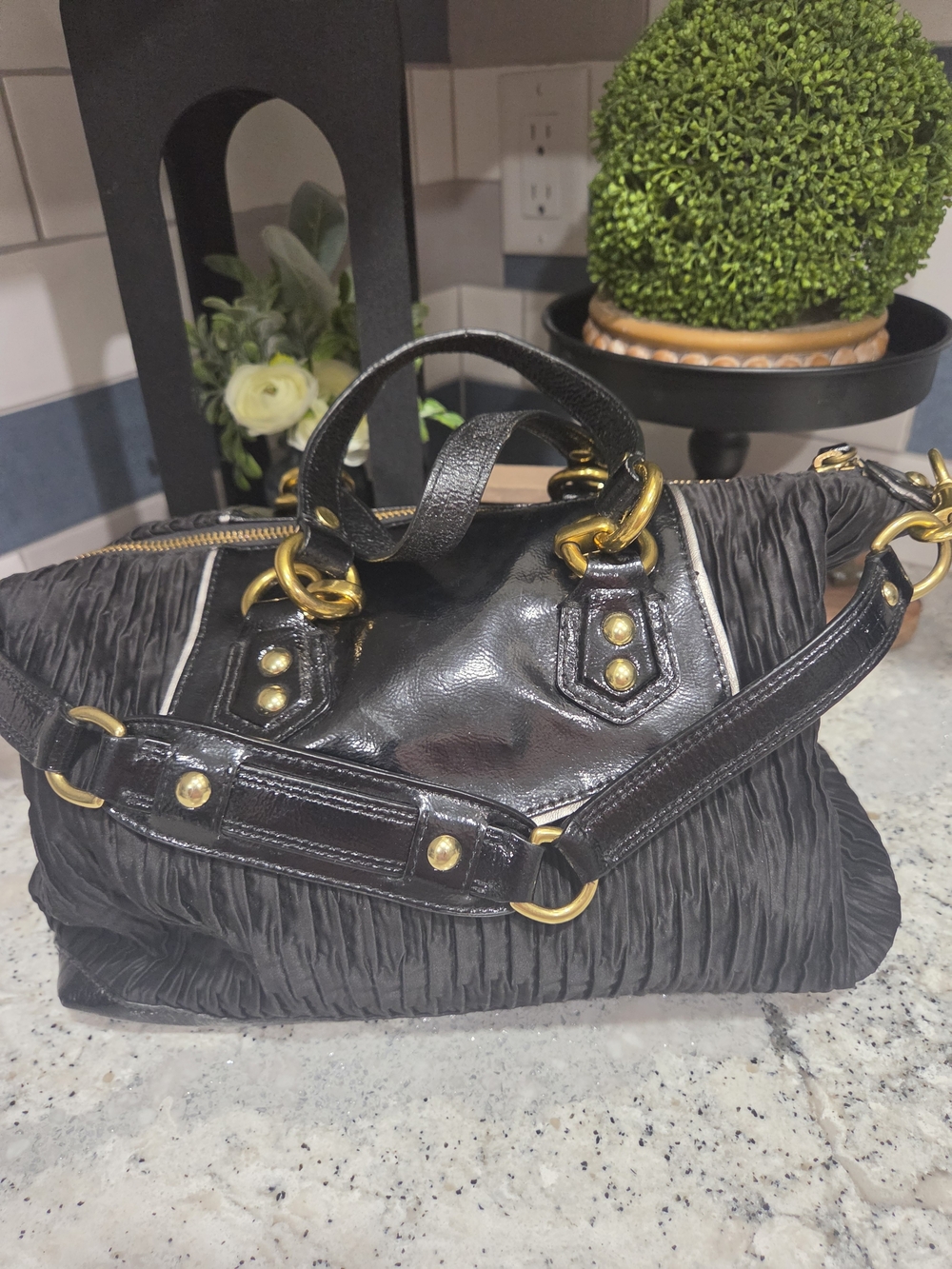 Coach Ashley Black Ruched Leather Satchel with Gold Hardware - Picture 4 of 11